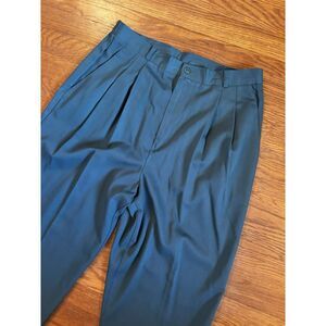VTG Christy Girl Teal Pleated Front Pants‎ Trousers 30" Waist Tapered USA Made!